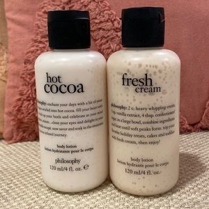 Philosophy 4oz Body Lotions - Fresh Cream and Hot Cocoa. Sealed, unopened.